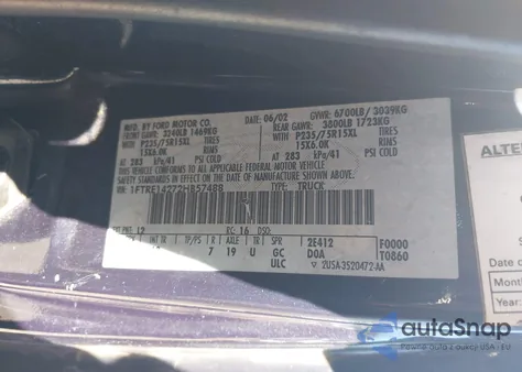 2002 Ford E-150 Commercial/Recreational from USA, damaged, VIN 1FTRE14272HB57488